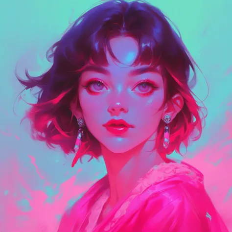 masterpiece,  beautiful illustration, young woman, neon, neonовый свет, зеленый neon, bright green