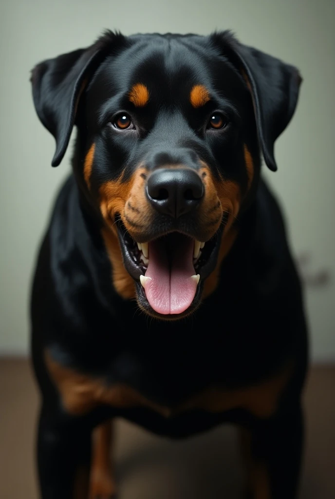 a Rottweiler dog looking straight ahead with its nose open wanting to bite someone who looks the most aggressive and bossy 