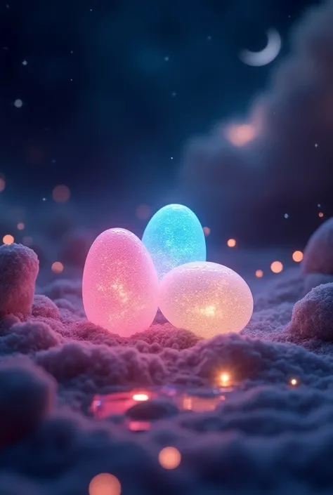 👋                                                (🥚🥚🥚)(✨🌌🌕), 3D multicolored light         inscription above-              "EGG" professional photo, ultra-realistic,micro,macro,8K,QHD