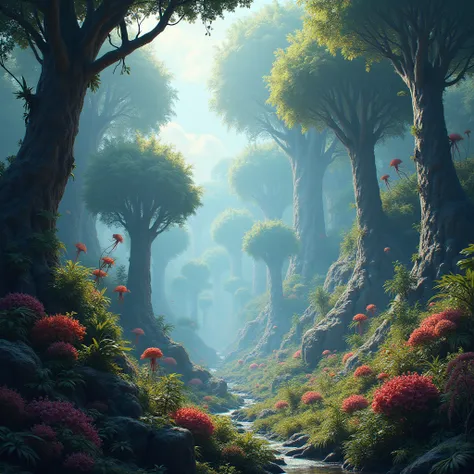 Make a picture of alien forest 
