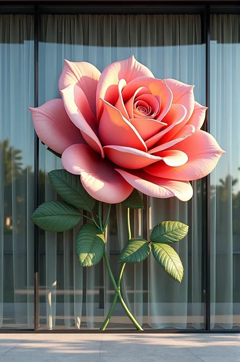 3D realistic Curtain wall decore with rose