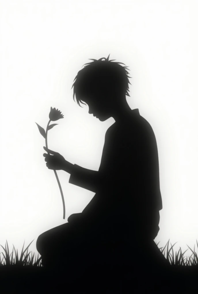 You could generate an image of a silhouette of a kneeling teenage boy delivering a flower, that the silhouette is completely black and without shade