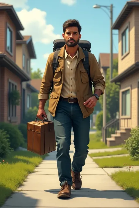 Image of an Adventist Colporter doing his homework from house to house carrying his modern backpack on his back