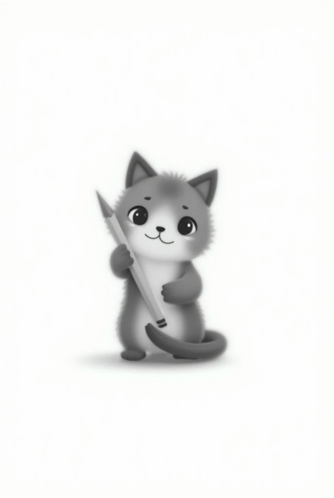 A black and white logo of a cartoon with a cat holding a pencil 