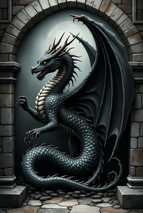  a wingless dragon tattoo with a Gothic style 