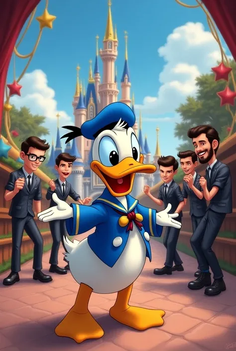 Donald duck and 98 degrees band at Disney 