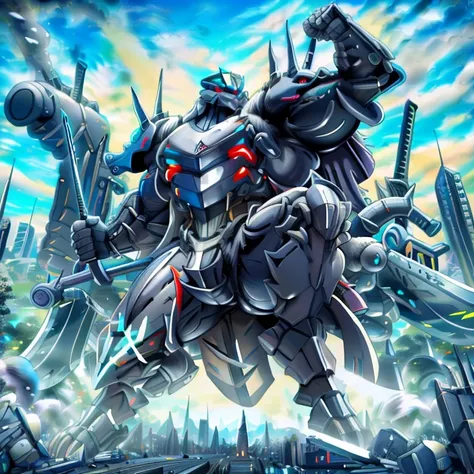 - Silver Samurai
- masterpiece. official art. 8k. best quality. detailed full body. full body.

- dominating Silver Samurai. Silver Samurai is over 1000 meters long. focus GIANT mechanical Muscular Silver Samurai is trampling the city. Looking down. macro....