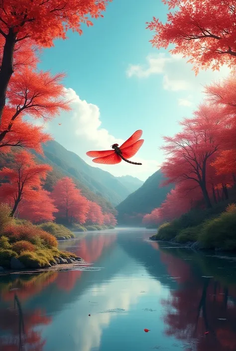 Autumn in Japan、Autumn leaves landscape、Red dragonfly、Pictorial scenery、8k、 best shot 