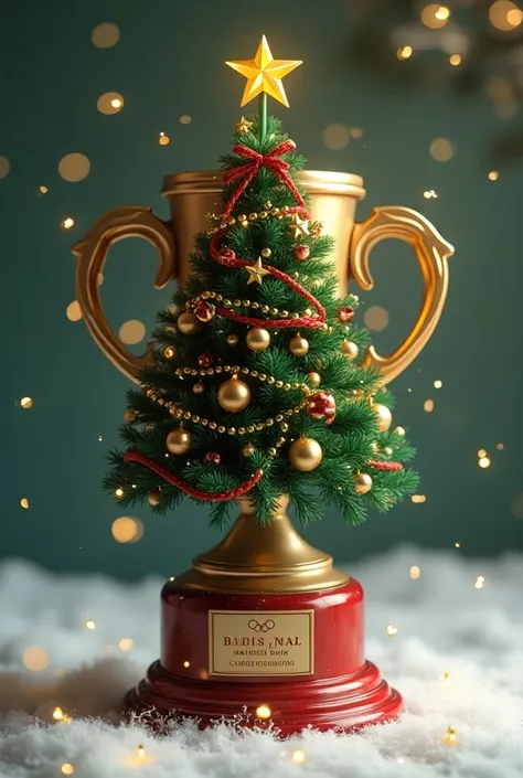 Create a Christmas-themed trophy featuring a Christmas tree and the Olympic symbol 