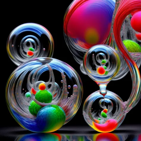 best quality 3d images of glass orbs and spheres pouring melted candy colours from one glass orb into another, shimmering glass ...