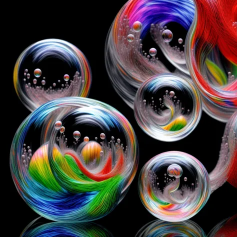 best quality 3d images of glass orbs and spheres pouring melted candy colours from one glass orb into another, shimmering glass ...