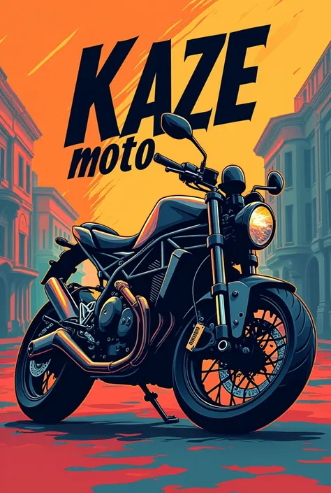 Motorbike shop logo with kaze moto name simple, the logo with kaze moto word, kaze big word , moto small word,with motorbikes , make it hd, have a lot of color but simple and sharp, streetarts