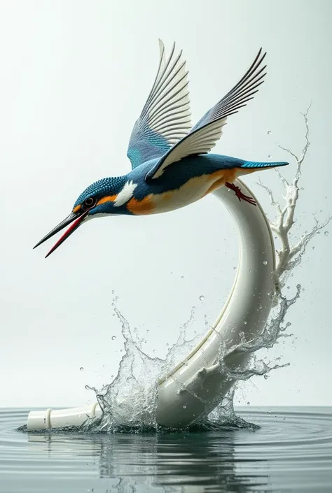 kingfisher with sculpture motion of speed. Like a kingfisher was diving onto water in motion speed. for example like ‘pvc pipe sculpture by kang Duck-Bong