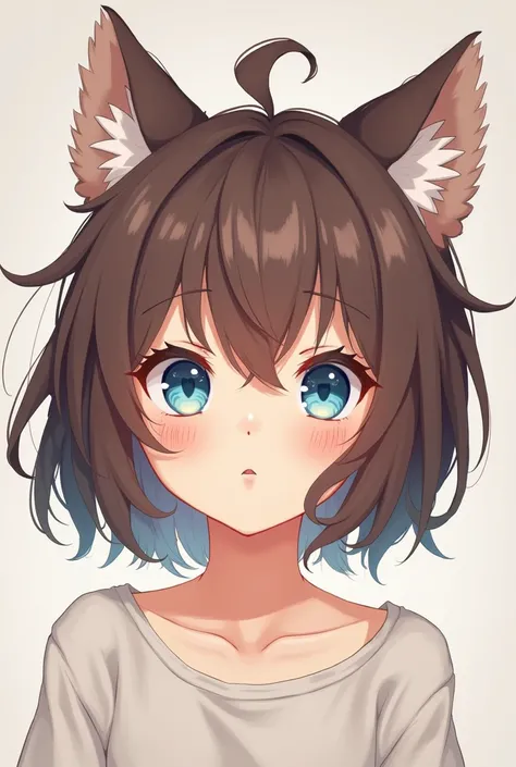  a girl, blush,  short hair,  Brown Hair , Cat ears,  blue eyes , Horns,  animated, 