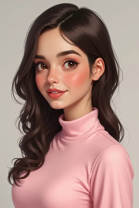 Create an image of Sarahs name dark brown hair brown eyes and light pink clothes 2D detail