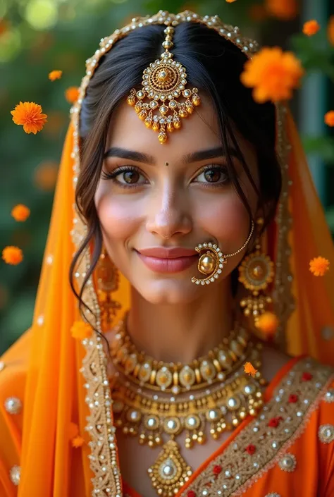 Pakistani mayun dulhan with mary gold flower jewelry