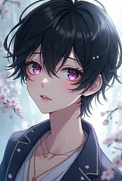 Hermaphrodite anime boy, pale skin, black hair, black eyes