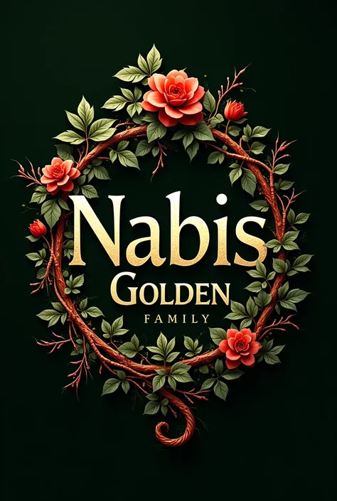  Logo with background with Lebanese culture, plant vines  , colors red , black and gold  , With the
Name  , Nabis Golden Family 