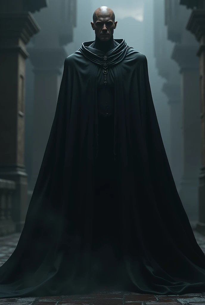 Very tall man in a black color and a cape
