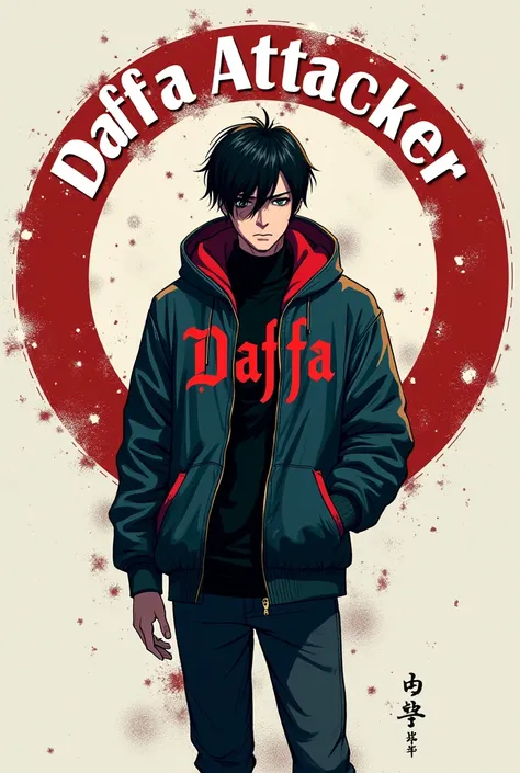 The edge of the circle . In the center is a photo of a cool anime male wearing a jacket inscribed with the name Daffa.  Continue in the circle there is the inscription Daffa Attacker .