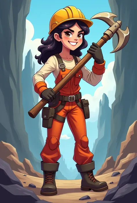 Create an NFT-like cartoon image of a young mining woman with her mining peak 