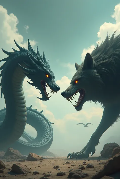 Conra Snake + wolf face to face image looking dangerous anime
