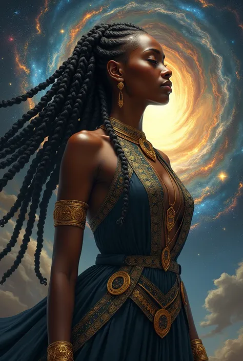 A black goddess of grace and might with braided hair 