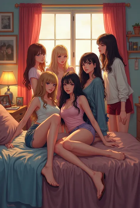 6 girl in one frame and bedroom full nengi