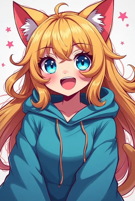 Female, Mobian, Cat, ((())), (((2D Anime Style))), (solo), (1girl), high quality digital art, red and black neon lines sketch art, a blonde furred female anthropomorphic Cat, has glowing blue eyes, (((blonde fur))),  (ish smiling), open mouth, (((VERY long...