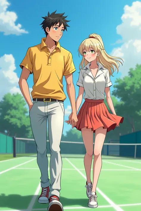 Anime, Fire Emblem Preppy Prince wearing a Massive Popped Collar Polo thats taller than his head while walking with with his Preppy Popped Collar Princess while playing Tennis