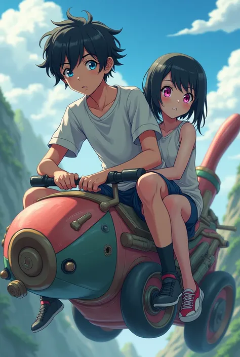 Anime boy hair black eye blue stressed and girl hair black eye pink and exotic rides w70