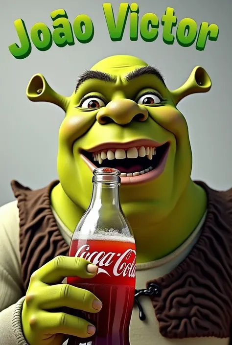  Shrek drinking Coca-Cola and the name João Victor written in green letters on top of it 