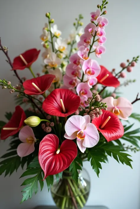 Anthurium bouquet with orchids 