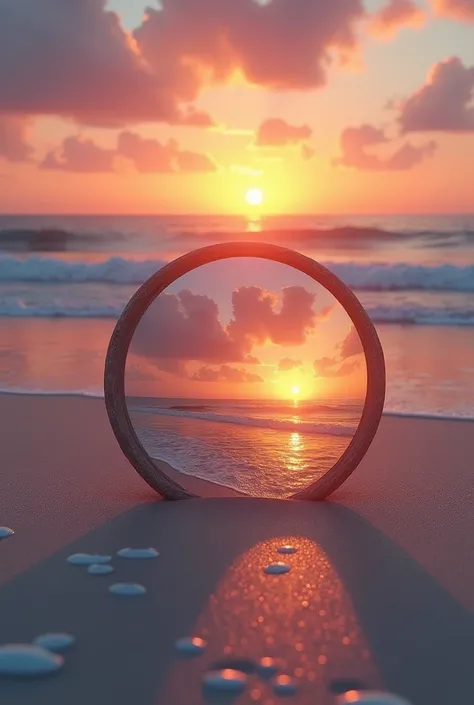 Mirror, beach and sunset 