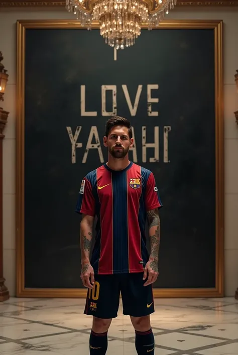 Lionel Messi in the Saudi Al-Etihad set has a black painting and says I love you fahd in white