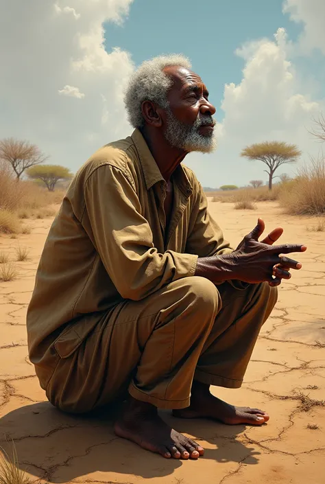 Create a realistic zambian adult praying for rain