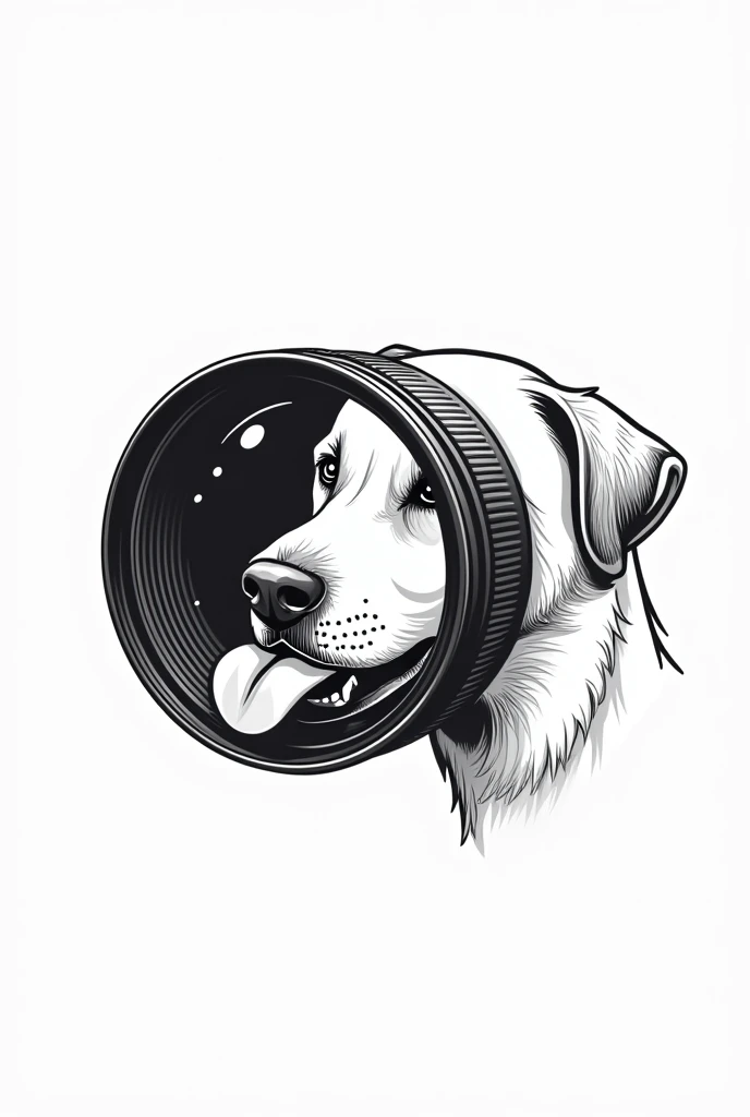 Ein lineart Logo, a camera lens that is licked off by a dogs tongue 