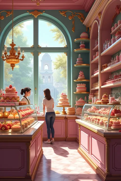 Background image of a place where they sell flashy desserts and decorations 
