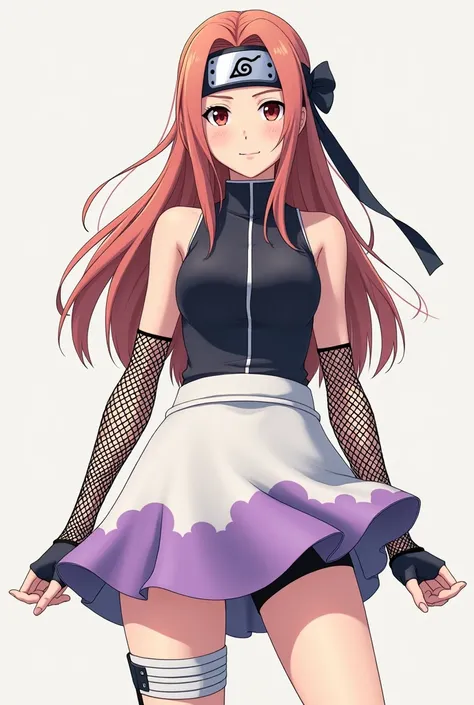  Naruto Classico

My character 
She has light brown hair ,  red eyes, Her hair is long and red ,  she wears a high-neck t-shirt tied with a tank top with white seams ,  wears a white skirt with purple clouds drawn on it ,  the skirt is short but has a larg...