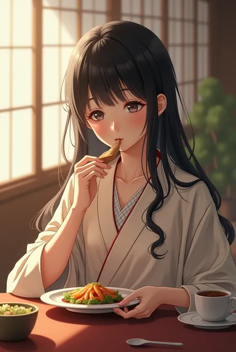 Beautiful Japanese girl eats  