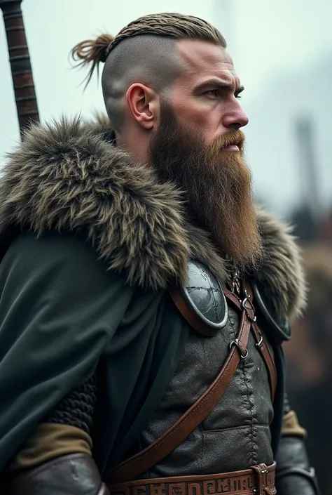 Viking paladin, braided beard, muscular, handsome, undercut, Viking-style hairstyles, tall, battle hardened, Jarl