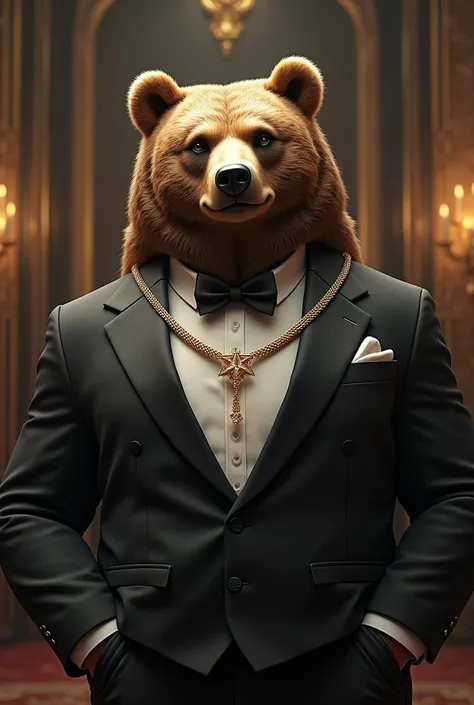 Strong bear with gold chain with formal wear