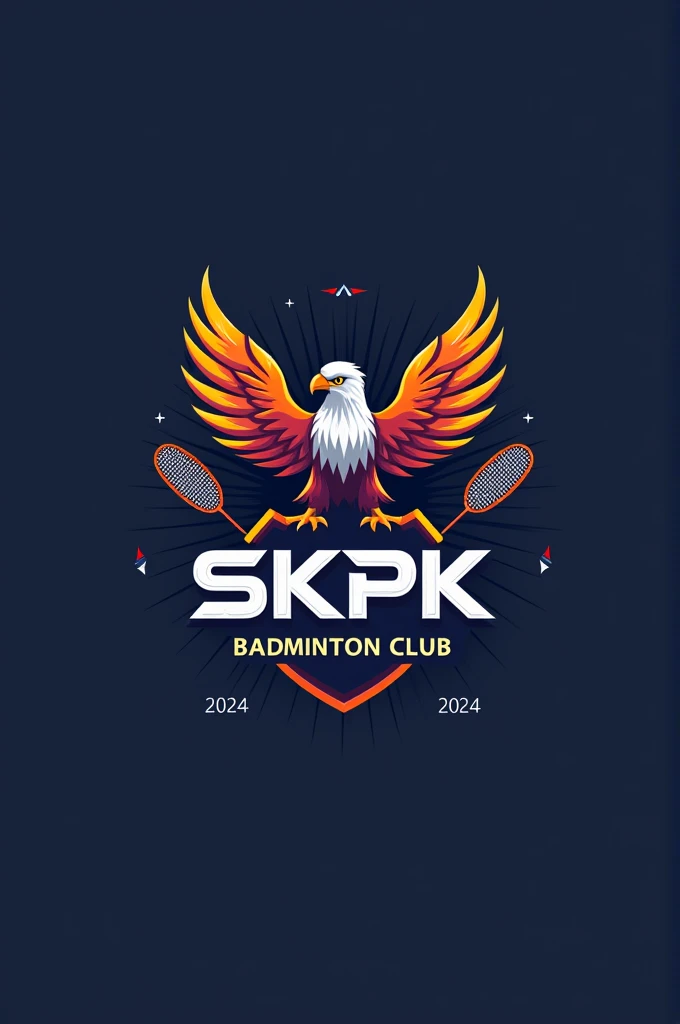 Logo badminton clu skpk,established 2024,background eagle,rakcet and shuttle 