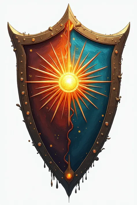 An easy-to-draw shield with rays, fire, water and earth 