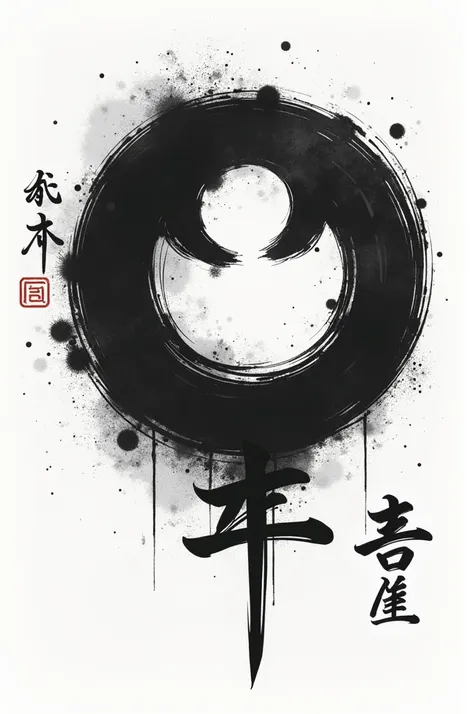 a tattoo decal, estilo black work, with the Shotokan karate symbol and the kanjis 