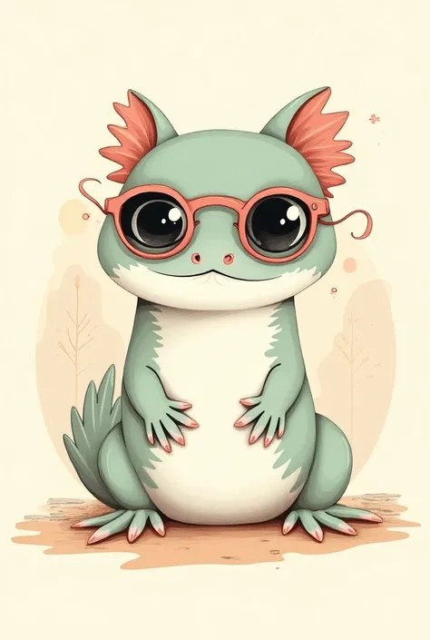 Axolotl with lenses drawing in style from the 60s