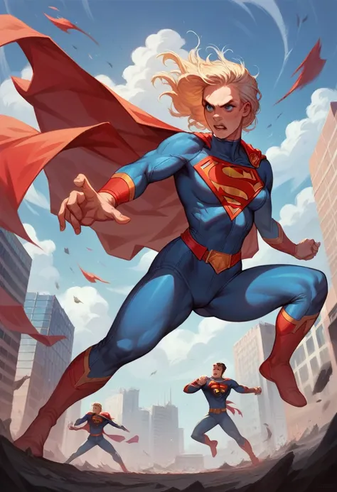 Superman and Captain Homeland in a fight, ultra-realistic, in the city 