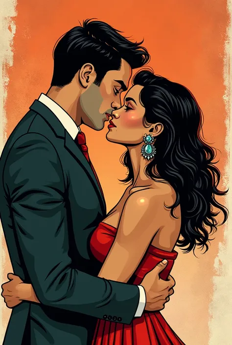 há um design animado de um homem e uma mulher se beijando, the poster of Nándor Katona, tumblr, graffiti, poster illustration, illustration cover , layer of graphic novel, illustrated card, layer de história em quadrinhos, design, graphic novel layer, styl...