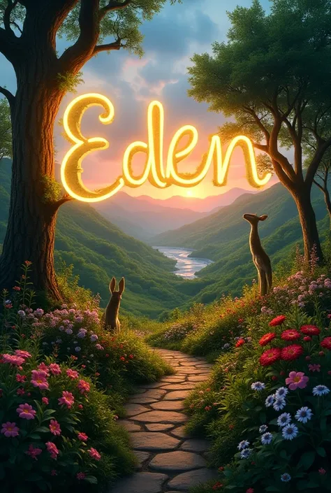 In Eden with a giant sign that says EDEN in capital letters and pink neon cursive on the top 