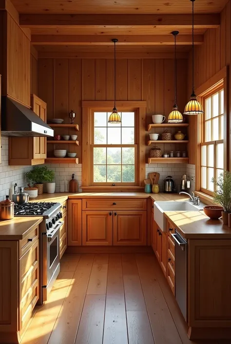 kitchen with wood paneling